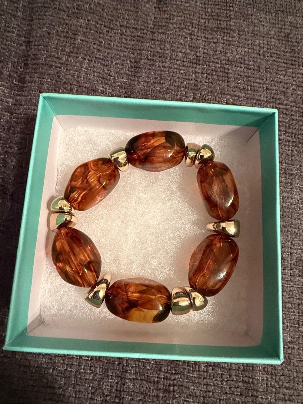 JBloom Brown Resin Bead Stretch Bracelet with Gold Accents